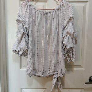 XL Chic White & Gold Striped Women's Blouse by Prelude